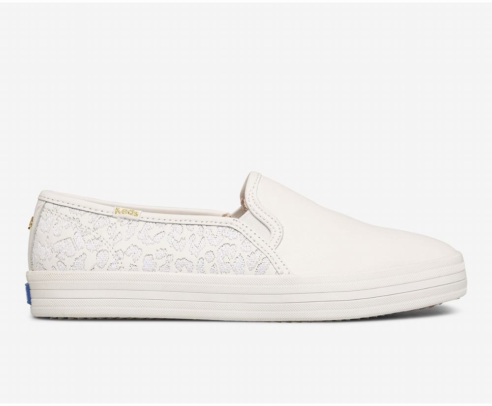 Women's Keds x kate spade new york Double Decker Embroidered Leopard Leather Wedding Shoes White 910